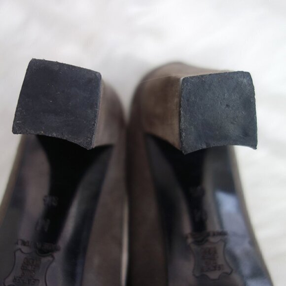Authentic FENDI Vintage SCARPE Pumps Brown SUEDE Leather Stacked HEELS w/ LOGO! - Picture 10 of 11